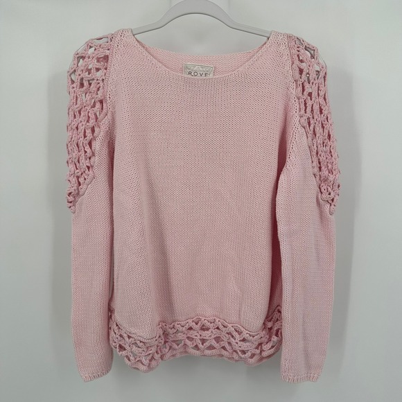 Rove by Rove Swim Sweaters - Womens Balletcore Sweater Size‎ S Romantic Cozy Knit Soft Girl Pink Crochet Trim